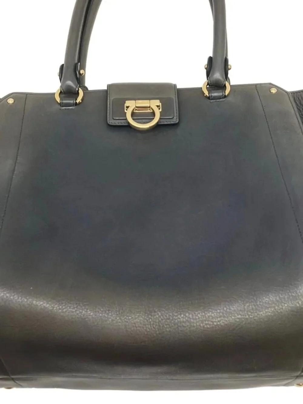 Salvatore Ferragamo EZ-21 G187 Dark Navy Gray Leather Tote Bag